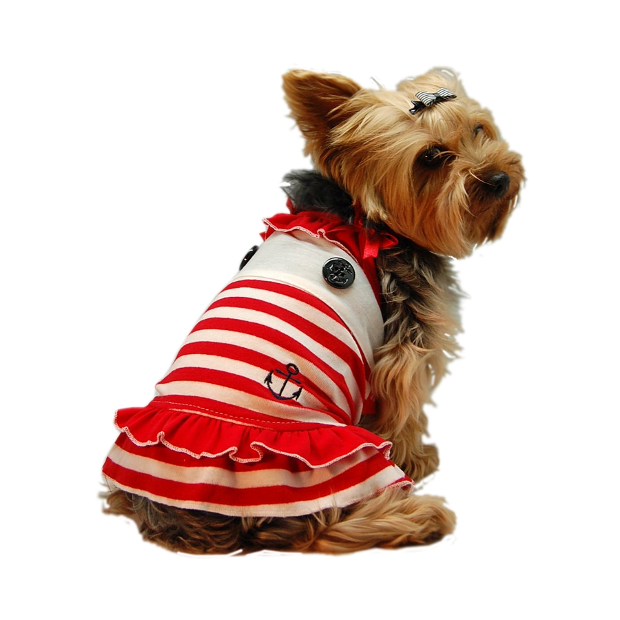 Designer dog stripe red dress w/rhinestone